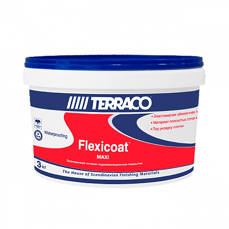 TERRACO Flexicoat Maxi Готовое к применению гидроизоляционное покрытие для санузлов, ведро 3 кг