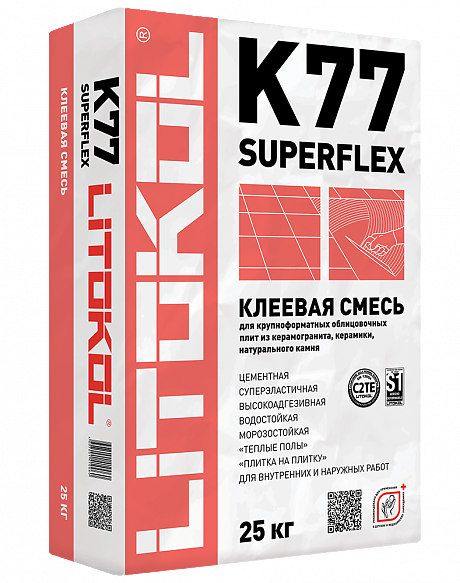 K77 SUPERFLEX белый Клей для плитки (С2 ТЕ S1) LITOKOL, 25 кг