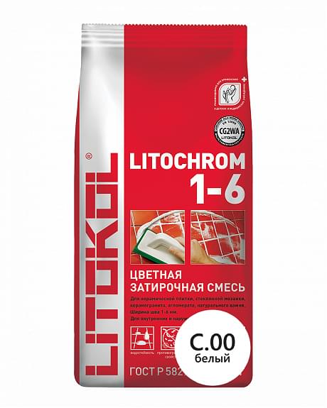 LITOCHROM 1-6 C.00 белый, Затирка для узких швов плитки, LITOKOL, 2кг