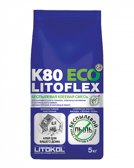 K80 ECO LITOFLEX Клей для плитки (С2 Е) LITOKOL, 5кг