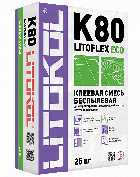 K80 ECO LITOFLEX Клей для плитки (С2 Е) LITOKOL, 25 кг